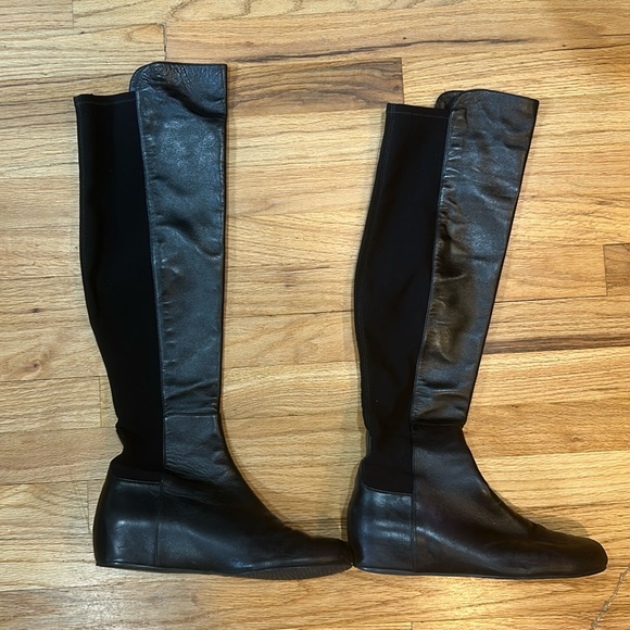 Stuart weitzman black leather wedge boot - Picture 1 of 15
